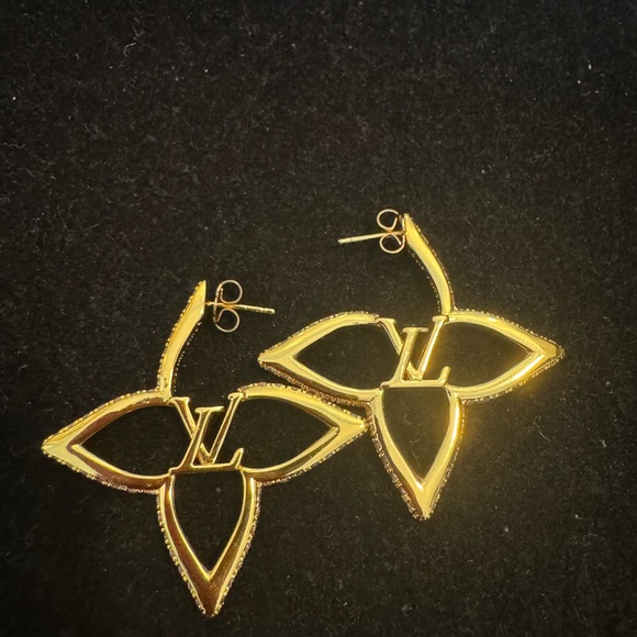Louis Vuitton Flo Gold Monogram Crystal Earrings